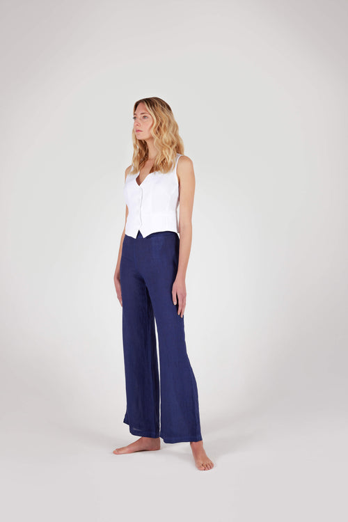 Soft faded flat front wide leg pant Ink