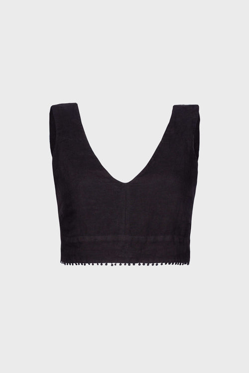 Double V-neck cropped top Black